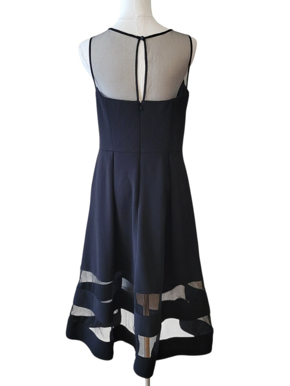 Adrianna Papell Black Sheer Shoulder Midi Cocktail Dress Size 10 - Picture 6 of 7
